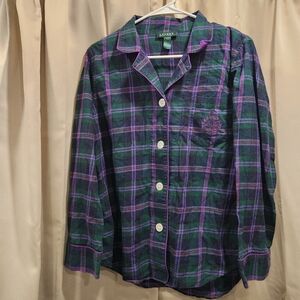 Lauren Ralph Lauren Flannel‎ Plaid Button Up Pajama Top Size Large